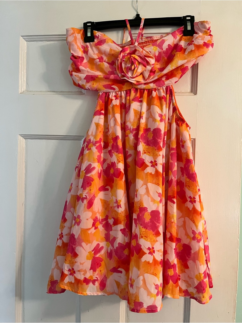 Pink & Orange Floral Sundress with Rosette